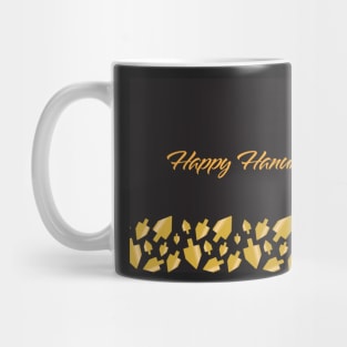 Happy Hanukkah greeting with Golden Dreidels illustration on Black background Mug